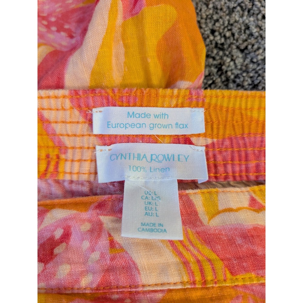 Cynthia Rowley Pink Orange Floral 100% Linen‎ Wide Leg Pants Womens Large - Picture 3 of 5